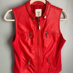 Guess red leather vest